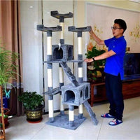 HKM-5443773 Large Dark Gray Cat Tree with Climbing Frame and Jumping Platform, Wooden Construction