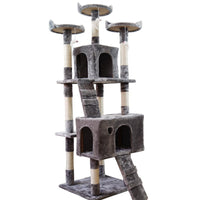 HKM-5443773 Large Dark Gray Cat Tree with Climbing Frame and Jumping Platform, Wooden Construction