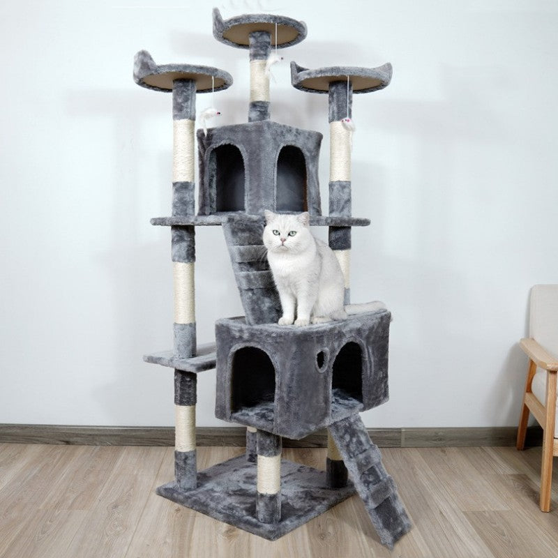 HKM-5443773 Large Dark Gray Cat Tree with Climbing Frame and Jumping Platform, Wooden Construction