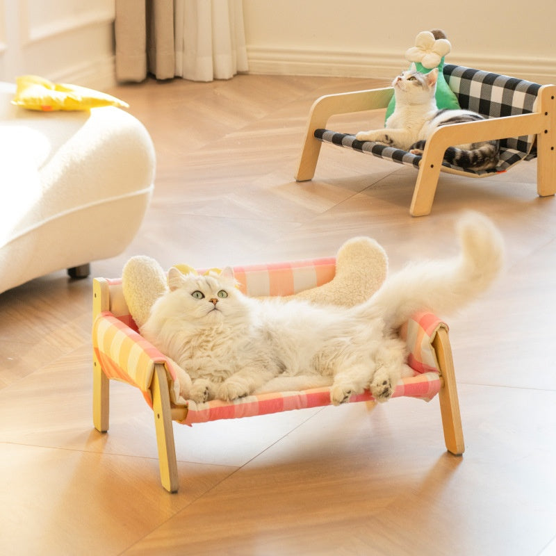 HKM-5444541 Disassembled Wooden Pet Bed and Dog House for Easy Cleaning - Available in White Peach Soda, Mint Lime, and Mocha Cream