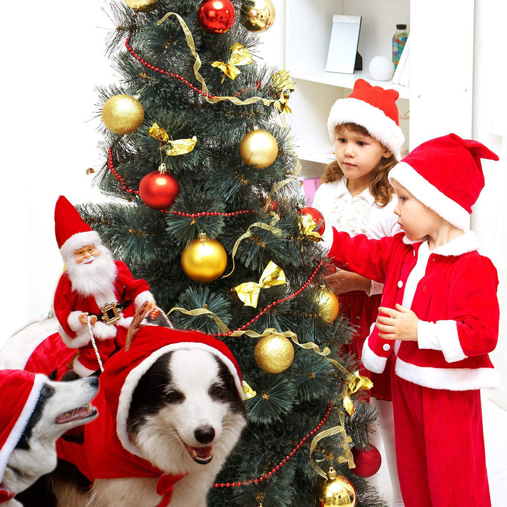 HKM-5444669 Santa Claus Riding Deer Dog Costume - Acrylic Fabric, Adjustable Size S-XL