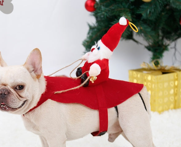 HKM-5444669 Santa Claus Riding Deer Dog Costume - Acrylic Fabric, Adjustable Size S-XL