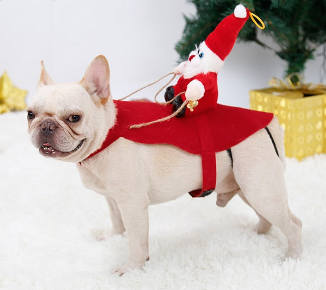 HKM-5444669 Santa Claus Riding Deer Dog Costume - Acrylic Fabric, Adjustable Size S-XL