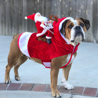 HKM-5444669 Santa Claus Riding Deer Dog Costume - Acrylic Fabric, Adjustable Size S-XL