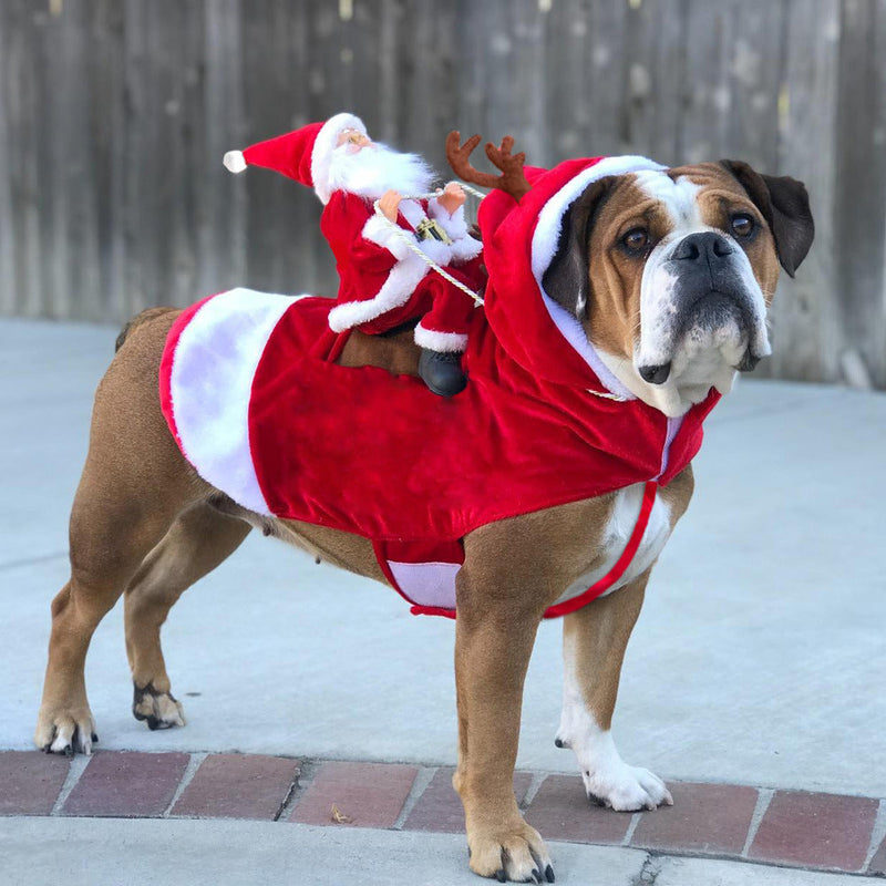 HKM-5444669 Santa Claus Riding Deer Dog Costume - Acrylic Fabric, Adjustable Size S-XL