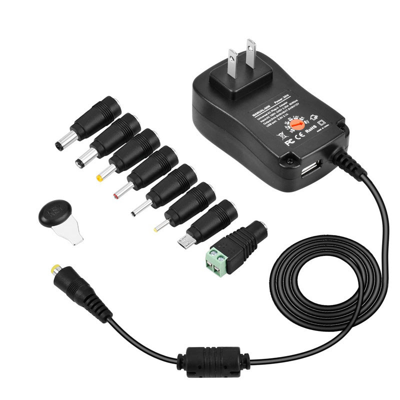 HKM-544531 30W Multi-Function Adjustable Power Adapter for Tablets, Cameras, Phones, and Routers with USB Options