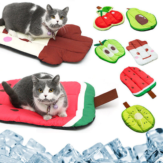 HKM-544531 Cooling Pet Mat for Dogs and Cats, Summer Ice Silk Cushion with Washable Oxford Fabric, Available in Fun Fruit Designs
