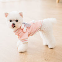 HKM-5445565 Cute Cartoon Dog Sweater with Three-Dimensional Rabbit Ears and Mesh Bow in Sakura Pink Pastel