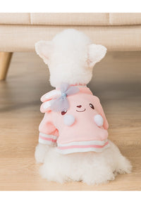 HKM-5445565 Cute Cartoon Dog Sweater with Three-Dimensional Rabbit Ears and Mesh Bow in Sakura Pink Pastel