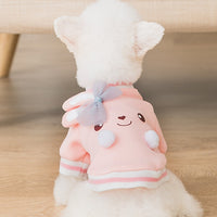 HKM-5445565 Cute Cartoon Dog Sweater with Three-Dimensional Rabbit Ears and Mesh Bow in Sakura Pink Pastel