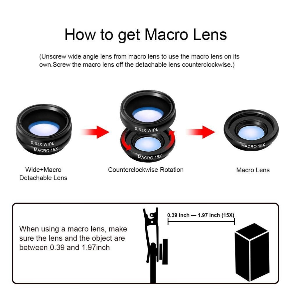 HKM-544659 High-Definition Adjustable Fisheye and Telephoto Wide-Angle Lens Set for Mobile Phones