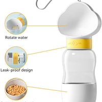 HKM-5447741 Portable Dog Water Bottle with Food Bowl, Leak-Proof, 550ml Capacity for Small Pets - Ideal for Travel and Outdoor Activities
