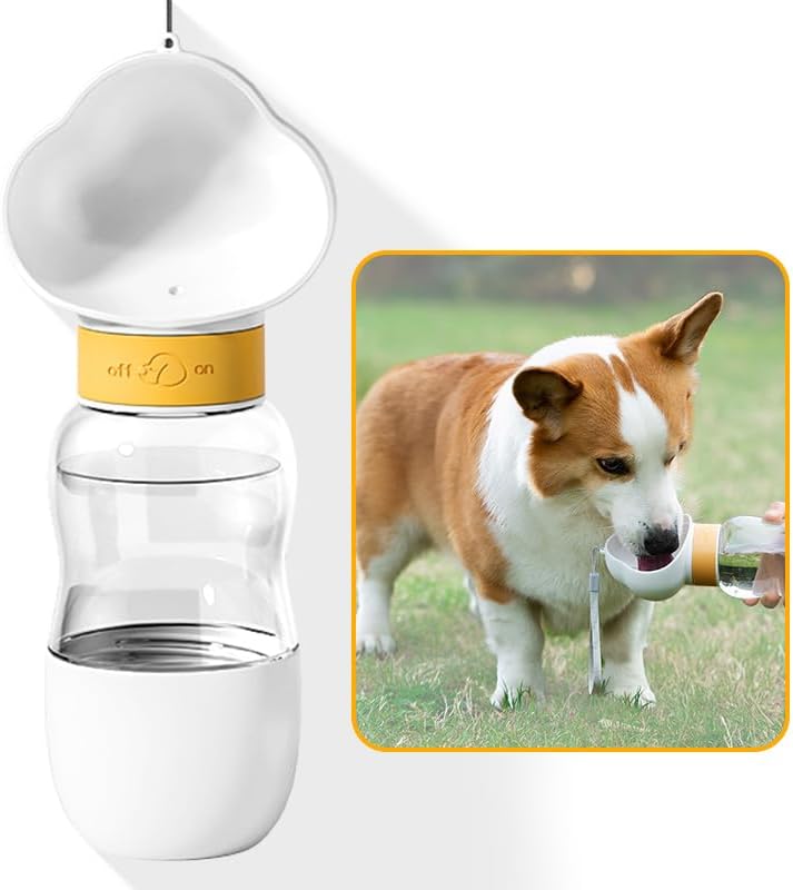 HKM-5447741 Portable Dog Water Bottle with Food Bowl, Leak-Proof, 550ml Capacity for Small Pets - Ideal for Travel and Outdoor Activities