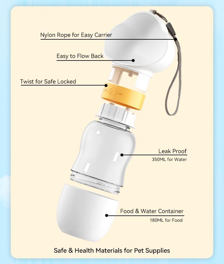 HKM-5447741 Portable Dog Water Bottle with Food Bowl, Leak-Proof, 550ml Capacity for Small Pets - Ideal for Travel and Outdoor Activities