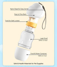 HKM-5447741 Portable Dog Water Bottle with Food Bowl, Leak-Proof, 550ml Capacity for Small Pets - Ideal for Travel and Outdoor Activities