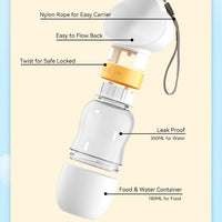 HKM-5447741 Portable Dog Water Bottle with Food Bowl, Leak-Proof, 550ml Capacity for Small Pets - Ideal for Travel and Outdoor Activities