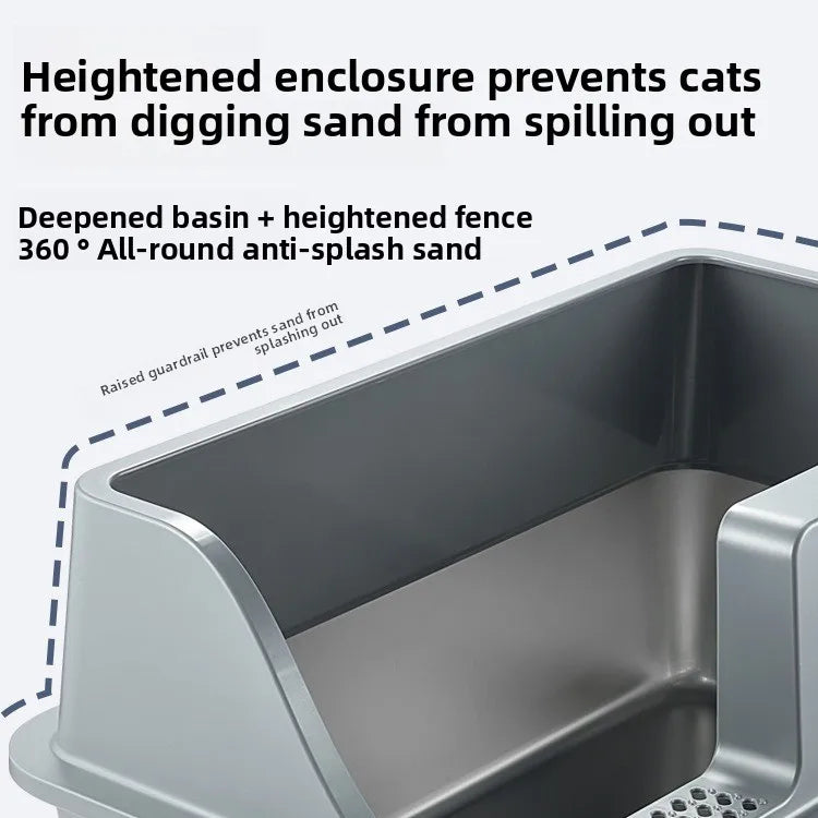 HKM-544787 Large Square Semi-Enclosed Cat Litter Tray with 20L Capacity, Stainless Steel, Odor Control, Eco-Friendly Design