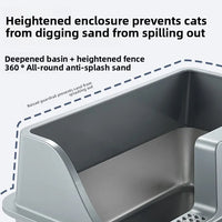 HKM-544787 Large Square Semi-Enclosed Cat Litter Tray with 20L Capacity, Stainless Steel, Odor Control, Eco-Friendly Design