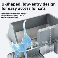 HKM-544787 Large Square Semi-Enclosed Cat Litter Tray with 20L Capacity, Stainless Steel, Odor Control, Eco-Friendly Design