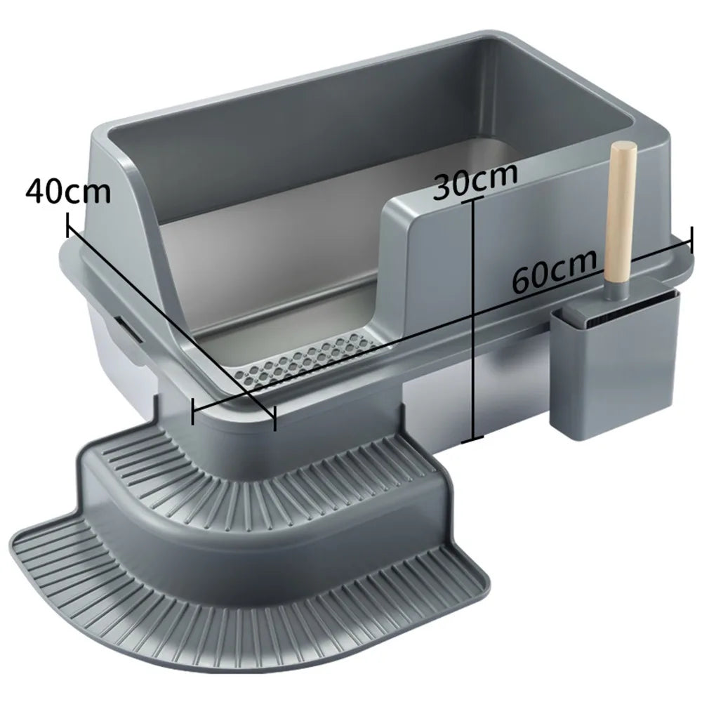 HKM-544787 Large Square Semi-Enclosed Cat Litter Tray with 20L Capacity, Stainless Steel, Odor Control, Eco-Friendly Design