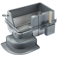 HKM-544787 Large Square Semi-Enclosed Cat Litter Tray with 20L Capacity, Stainless Steel, Odor Control, Eco-Friendly Design