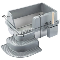 HKM-544787 Large Square Semi-Enclosed Cat Litter Tray with 20L Capacity, Stainless Steel, Odor Control, Eco-Friendly Design
