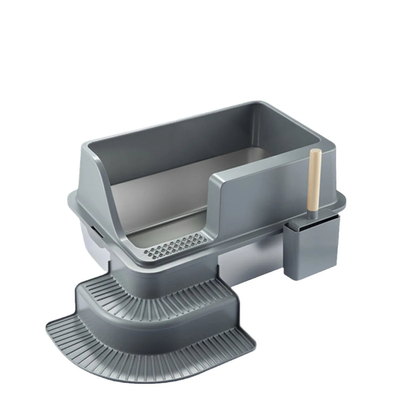 HKM-544787 Large Square Semi-Enclosed Cat Litter Tray with 20L Capacity, Stainless Steel, Odor Control, Eco-Friendly Design