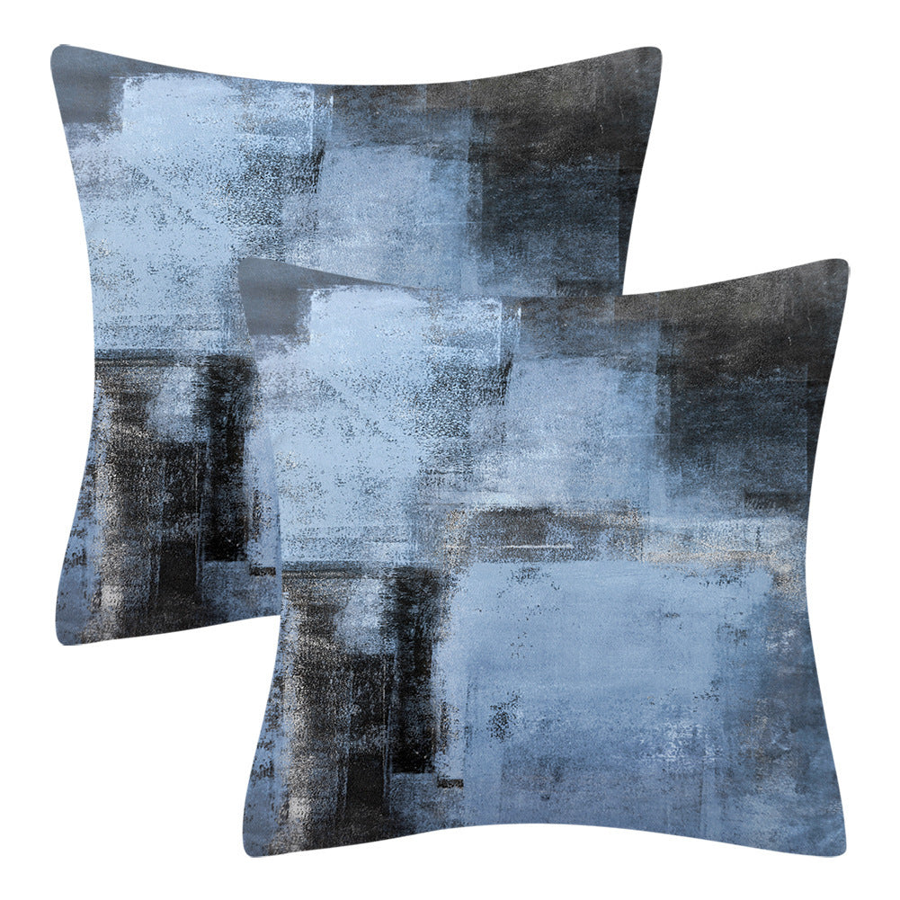 HKM-545043 Modern Minimalist Blue Gray Geometric Abstract Cushion Cover, 45x45cm Soft Velvet Pillow Case