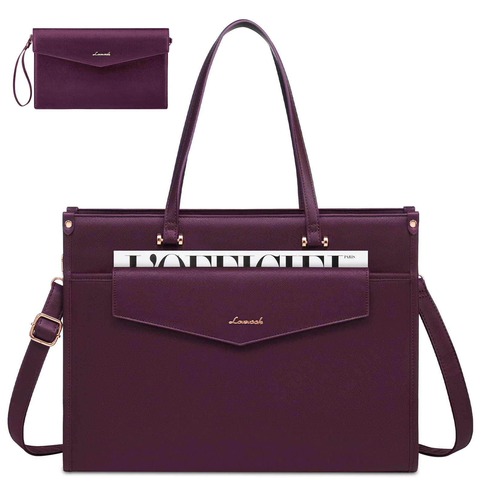 HKM-545043 Waterproof Leather 15.6 Inch Laptop Tote Bag for Women - Stylish Business Briefcase with Shoulder Strap