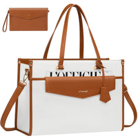 HKM-545043 Waterproof Leather 15.6 Inch Laptop Tote Bag for Women - Stylish Business Briefcase with Shoulder Strap