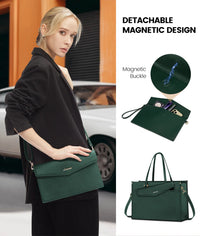 HKM-545043 Waterproof Leather 15.6 Inch Laptop Tote Bag for Women - Stylish Business Briefcase with Shoulder Strap