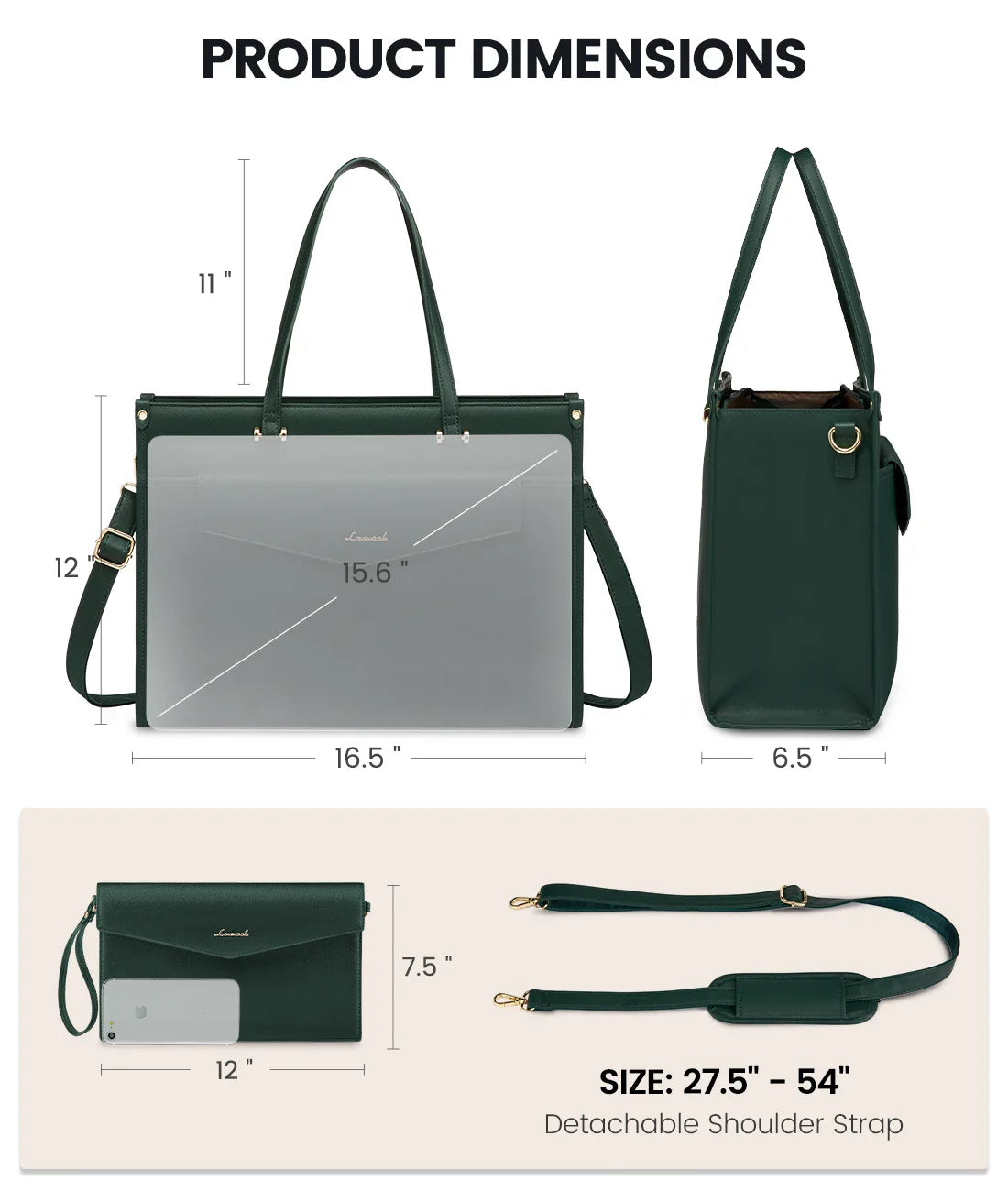 HKM-545043 Waterproof Leather 15.6 Inch Laptop Tote Bag for Women - Stylish Business Briefcase with Shoulder Strap