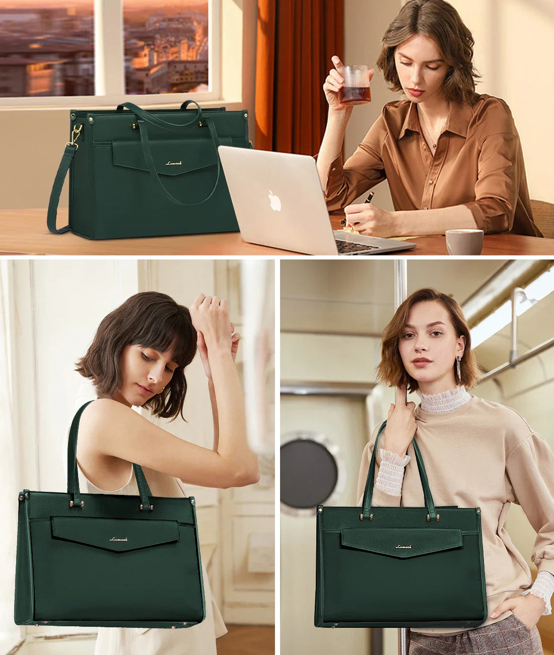 HKM-545043 Waterproof Leather 15.6 Inch Laptop Tote Bag for Women - Stylish Business Briefcase with Shoulder Strap