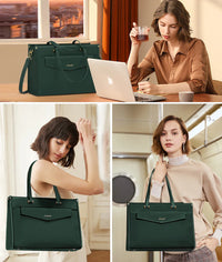 HKM-545043 Waterproof Leather 15.6 Inch Laptop Tote Bag for Women - Stylish Business Briefcase with Shoulder Strap