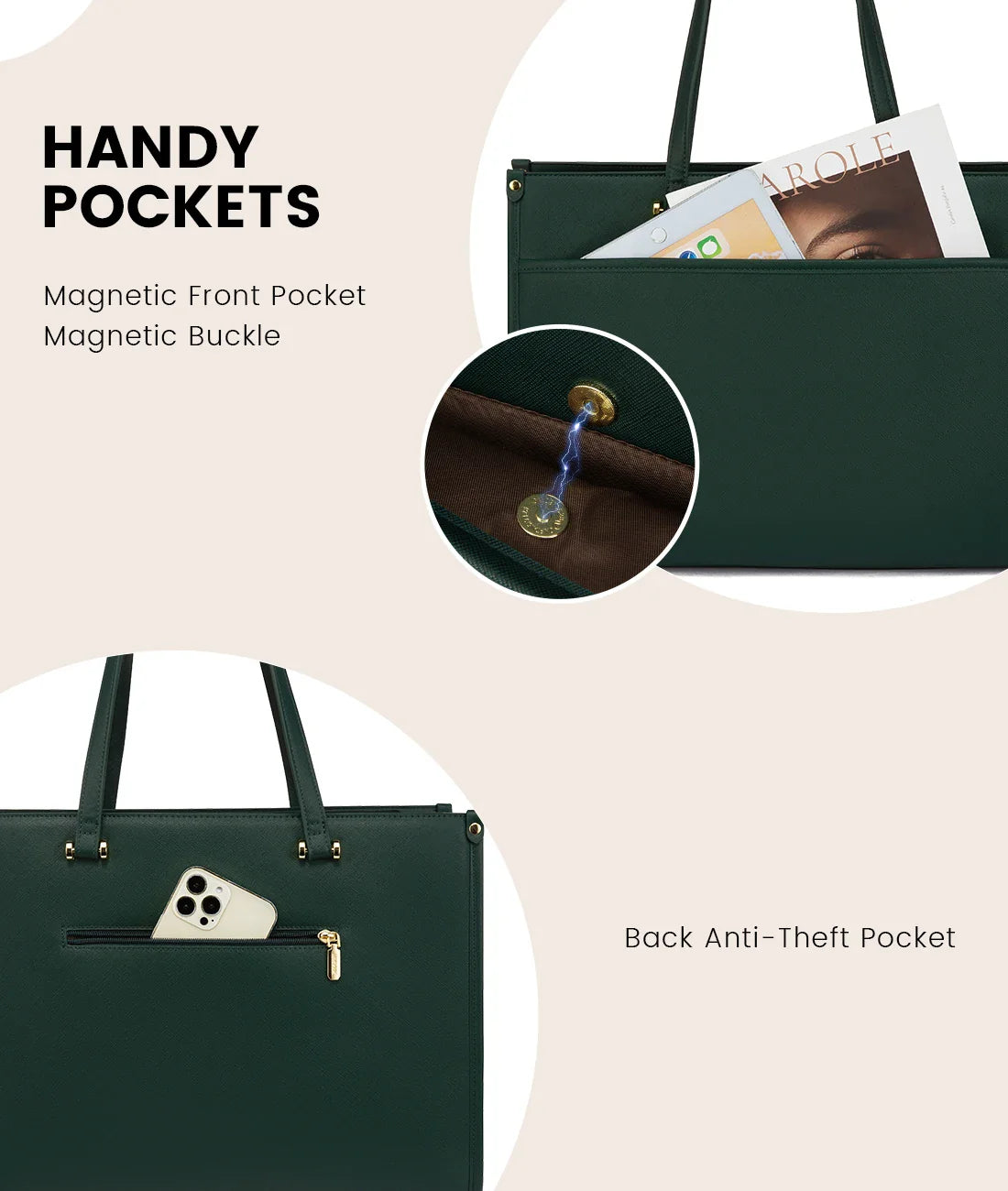 HKM-545043 Waterproof Leather 15.6 Inch Laptop Tote Bag for Women - Stylish Business Briefcase with Shoulder Strap