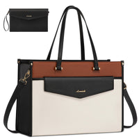 HKM-545043 Waterproof Leather 15.6 Inch Laptop Tote Bag for Women - Stylish Business Briefcase with Shoulder Strap