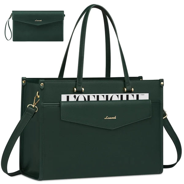 HKM-545043 Waterproof Leather 15.6 Inch Laptop Tote Bag for Women - Stylish Business Briefcase with Shoulder Strap