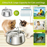 HKM-545107 Stainless Steel Automatic Pet Water Fountain with Eco-Friendly Filter - Ultra Quiet 4L Capacity