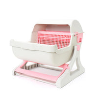 HKM-5451709 Semi-Enclosed Cat Litter Box with Tipping Bucket - Available in Beige, Green, and Pink