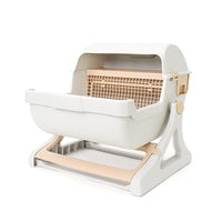 HKM-5451709 Semi-Enclosed Cat Litter Box with Tipping Bucket - Available in Beige, Green, and Pink