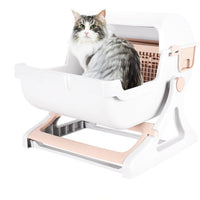 HKM-5451709 Semi-Enclosed Cat Litter Box with Tipping Bucket - Available in Beige, Green, and Pink