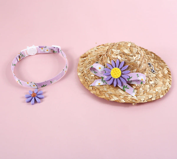 HKM-5452221 Daisy Sunflower Cat Accessory Set with Collar and Hat - Multiple Colors Available