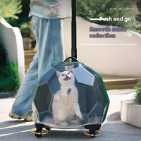 HKM-5452477 Transparent Portable Pet Trolley for Cats and Dogs - Medium Hard Luggage Case with Reinforced PC Pull Rod