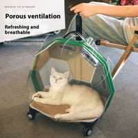 HKM-5452477 Transparent Portable Pet Trolley for Cats and Dogs - Medium Hard Luggage Case with Reinforced PC Pull Rod