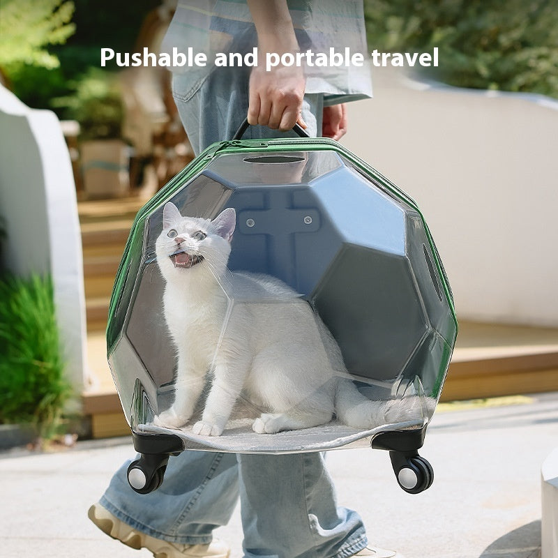 HKM-5452477 Transparent Portable Pet Trolley for Cats and Dogs - Medium Hard Luggage Case with Reinforced PC Pull Rod