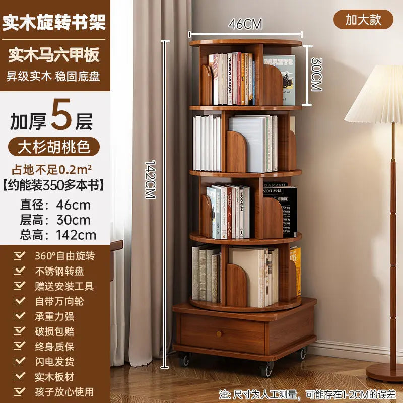 HKM-545363 Rotating 360-Degree Wood Bookcase for Space-Saving Home Storage