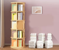 HKM-545363 Rotating 360-Degree Wood Bookcase for Space-Saving Home Storage