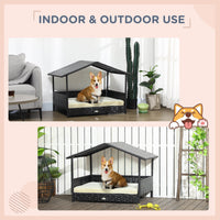 HKM-5454653 Cream White Wicker Dog House with Removable Cushion for Small to Medium Pets