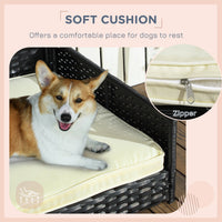 HKM-5454653 Cream White Wicker Dog House with Removable Cushion for Small to Medium Pets