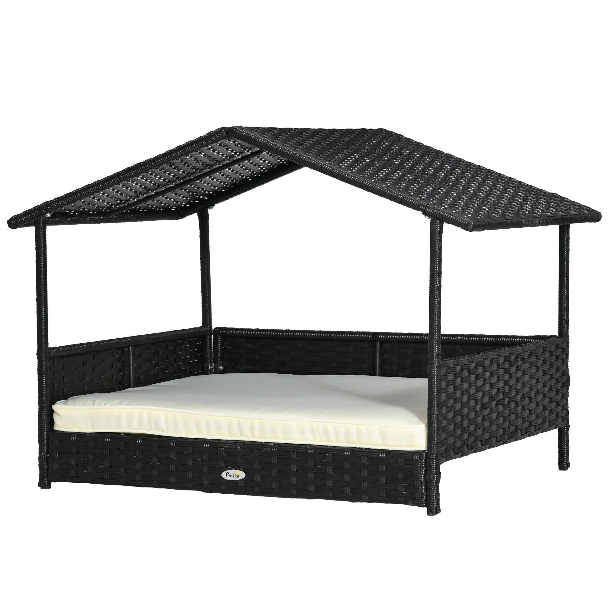 HKM-5454653 Cream White Wicker Dog House with Removable Cushion for Small to Medium Pets